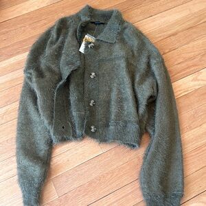 Green Cashmere Sweater Button Up Cardigan Forever 21